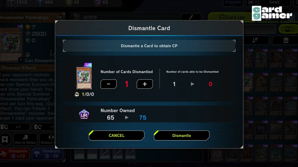 how to dismatle card in yugioh master duel