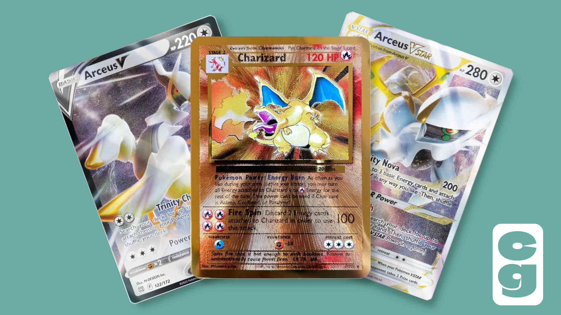 Super Kit 10 Cartas Pokemon Charizard Arceus Mewtwo Pikachu