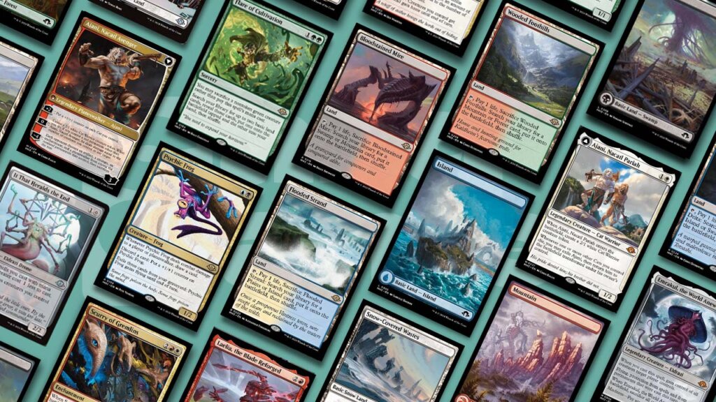 A selection of MTG Modern Horizons III Cards on the Card Gamer background