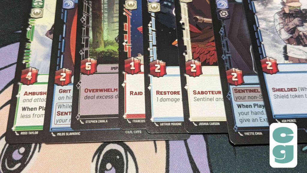 Star Wars Unlimited cards highlighting some of the keywords