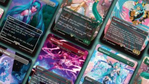 hatsune miku MTG cards on the CG background