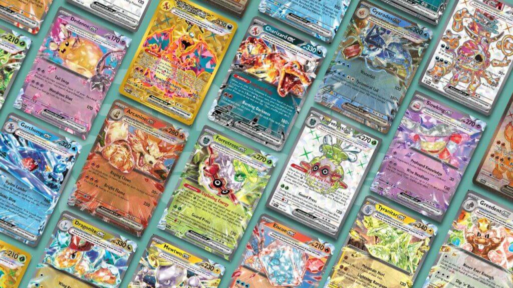 A selection of Tera Pokemon Ex Cards on the Card Gamer background