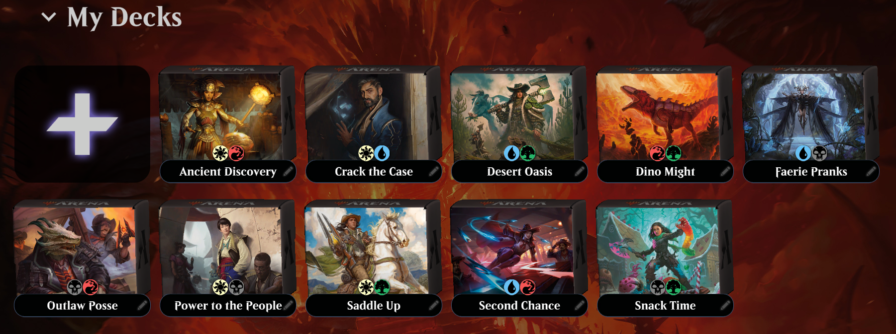 An image showing each of the 10 Standard starter decks on MTGA