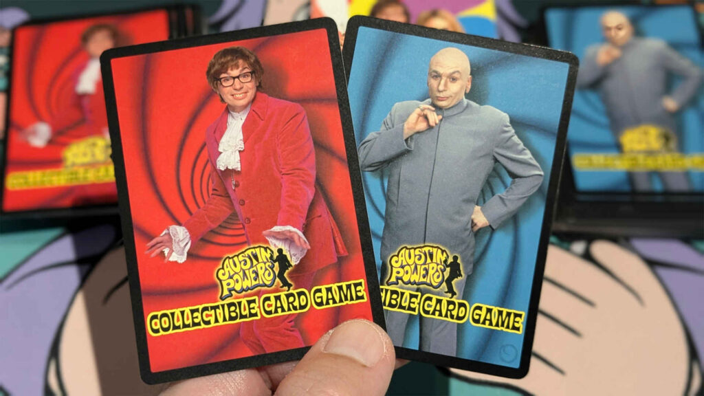 Austin Powers CCG card backs: good and evil, left and right respectively.