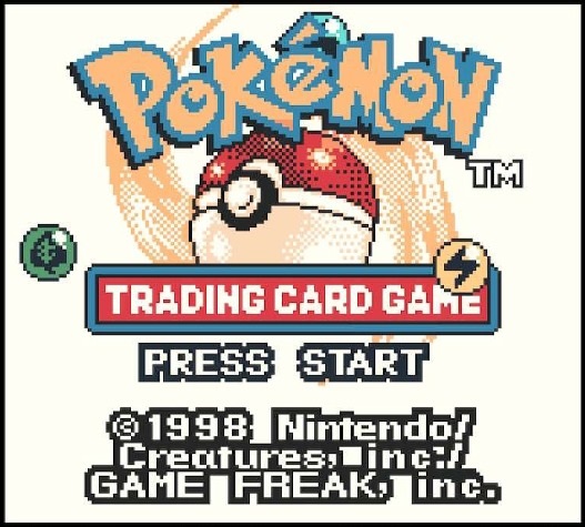 The title screen for the Pokémon TCG video game, originally for the Game Boy Color but ported to the Nintendo Switch.