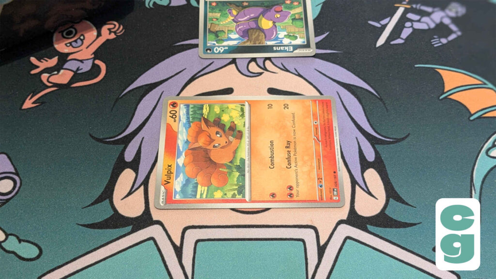 A Pokemon card rotated left to show its Asleep status