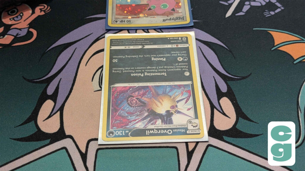 A Pokemon card rotated 180 degrees to show that it's Confused.