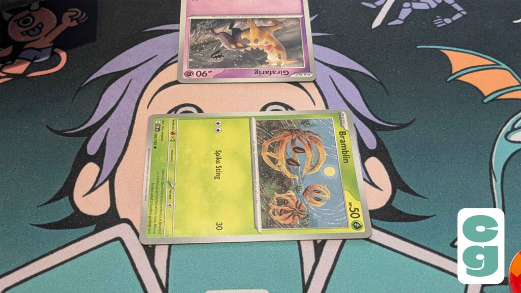 A Pokemon card rotated clockwise to show its Paralyzed status