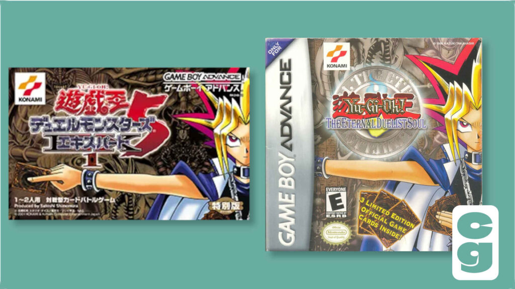 The US and Japanese boxes for game Yu-Gi-Oh Duel Monsters 5