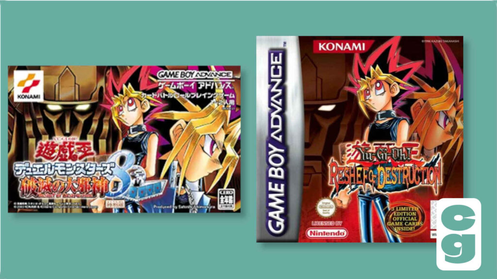 The Japanese box for Yu-Gi-Oh Reshef of Destruction, and the US box to its right
