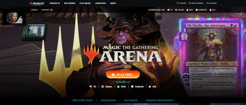 Wizards of the Coast Magic Arena page