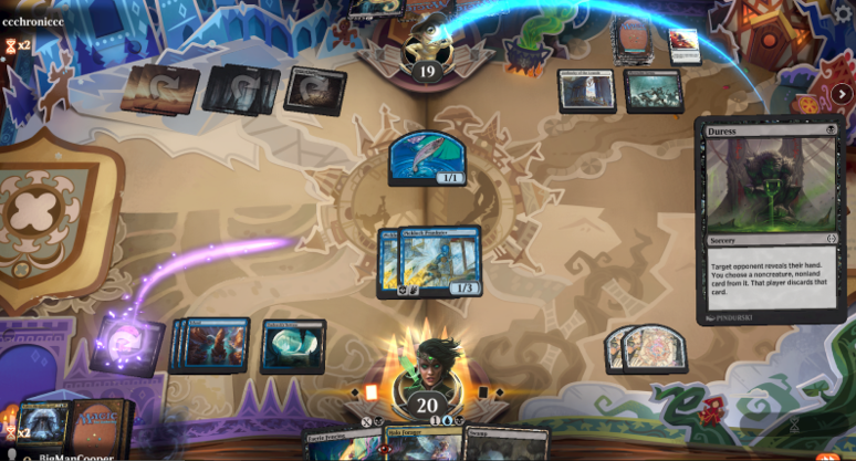 A screenshot of "Duress" targeting one of my opponents in a MTGA match.
