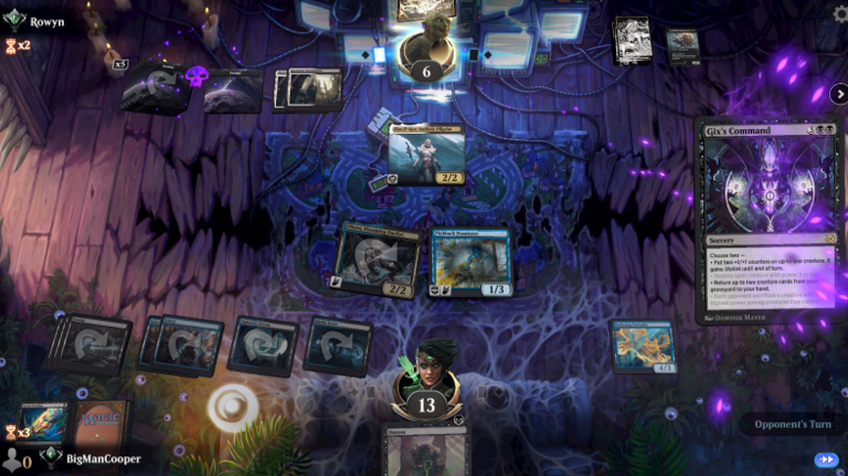 A screenshot of "Gix's Command" resolving in one of my MTGA matches.