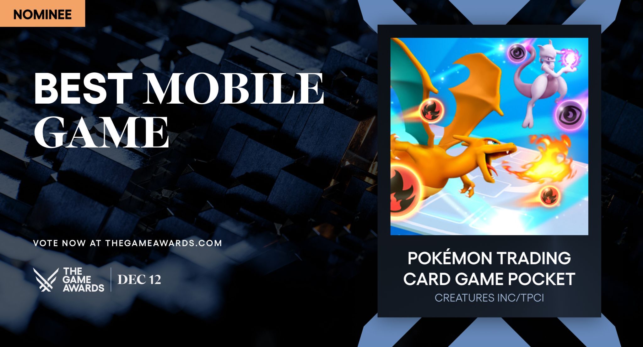 The nomination for Pokémon TCG Pocket as Best Mobile Game at The Game Awards this year. Image credit: The Game Awards