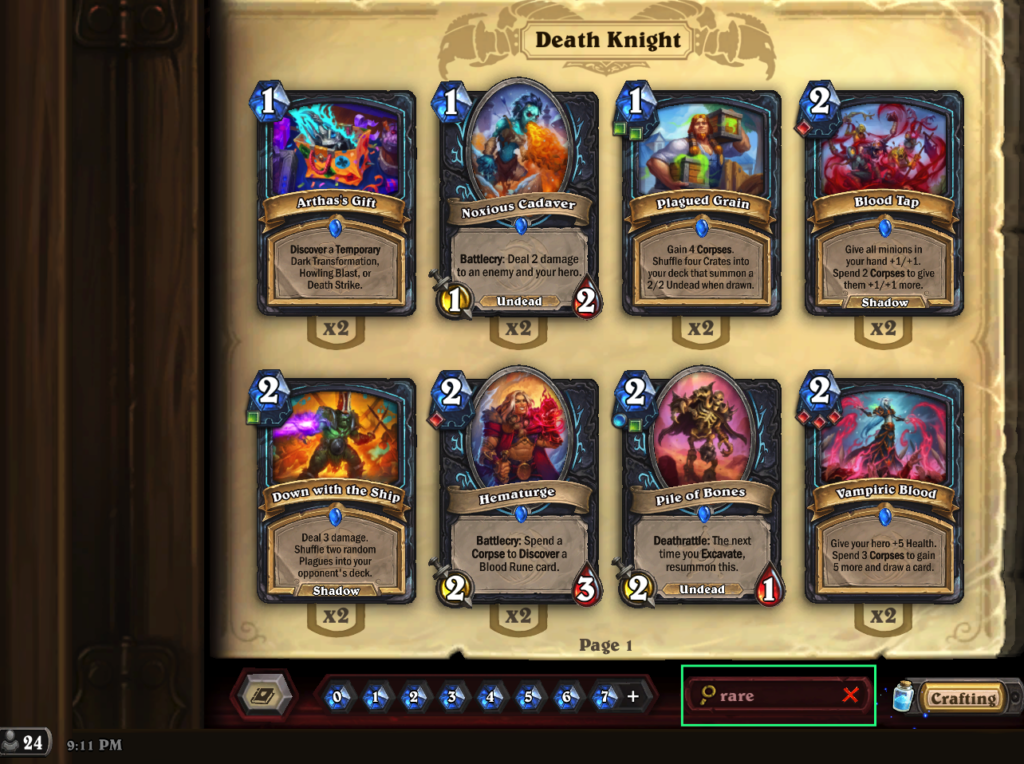 How to search cards by rarities Hearthstone