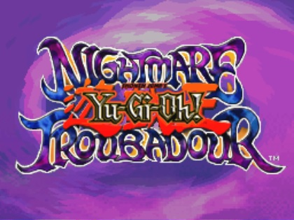 The title screen for Yu-Gi-Oh! Nightmare Troubadour, released by Konami for the Nintendo DS handheld system in 2005. Credit: Konami