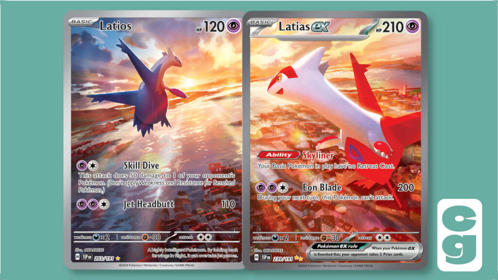 Cards 203 and 239 from the Surging Sparks Pokémon set, arranged to create a single picture.