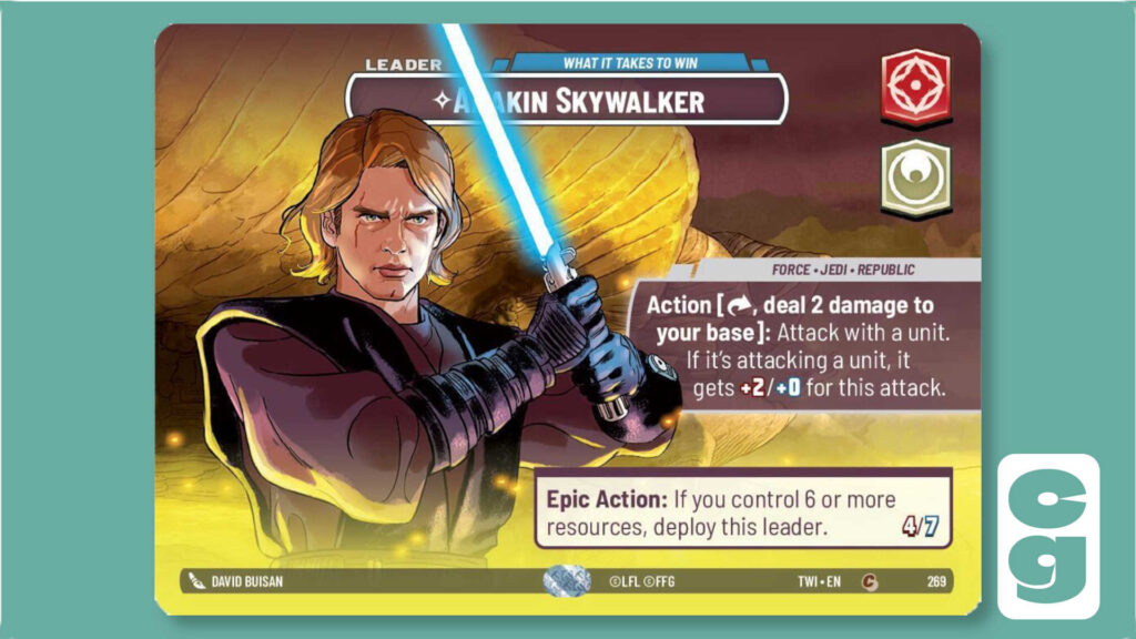 Anakin Showcase Leader Card from Star Wars Unlimited on its Leader side