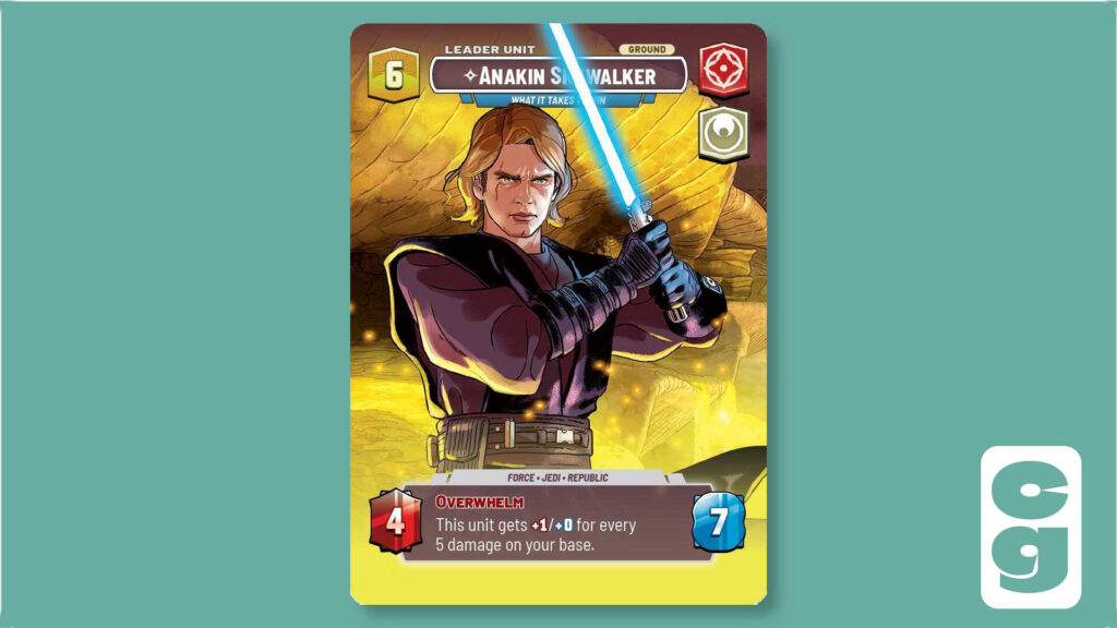 Anakin Showcase Leader Card from Star Wars Unlimited on its Unit side