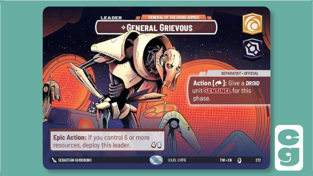 Grievous Showcase Leader Card from Star Wars Unlimited on its Leader side