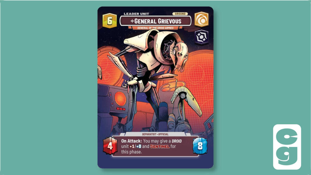 Grievous Showcase Leader Card from Star Wars Unlimited on its Unit side