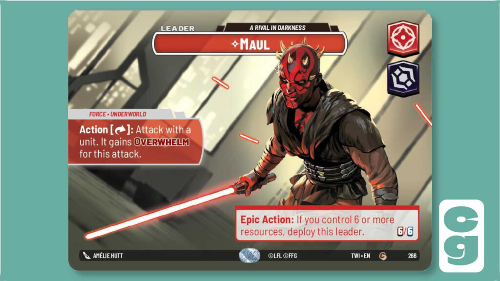 Maul Showcase Leader Card from Star Wars Unlimited on its Leader side