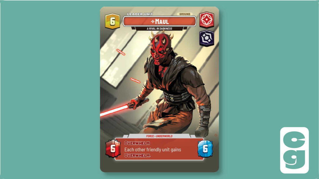 Maul Showcase Leader Card from Star Wars Unlimited on its unit side