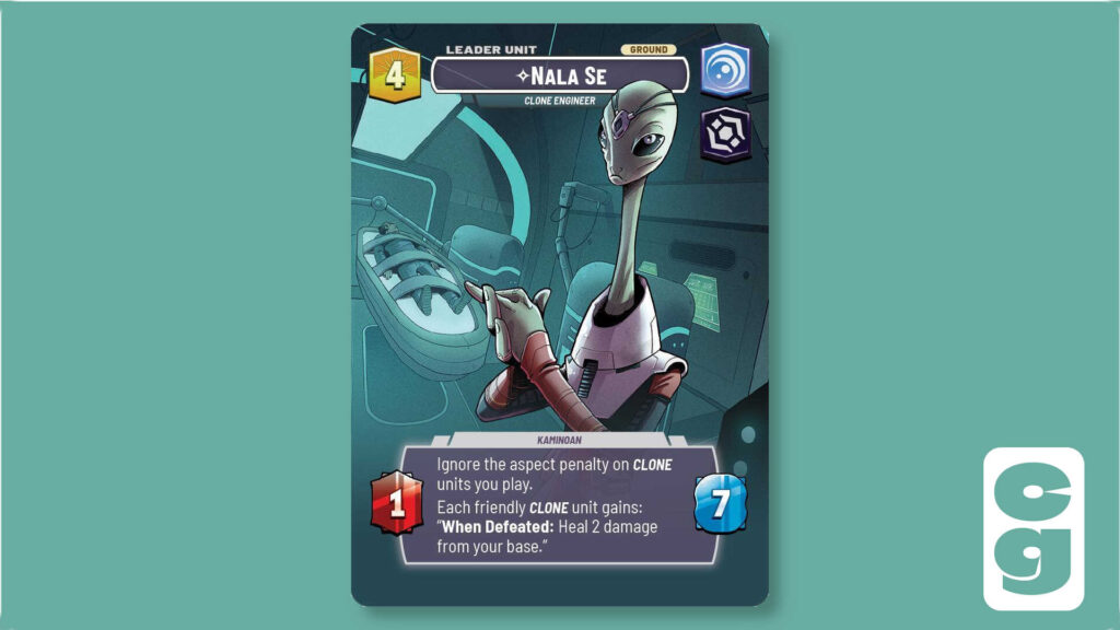 Nala Se Showcase Leader Card from Star Wars Unlimited on its unit side