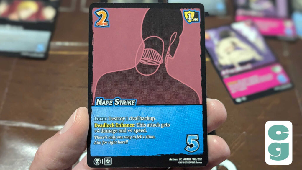 An example of a UniVersus Action card: Nape Strike