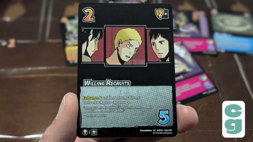 An example of a UniVersus foundation card: Willing Recruits