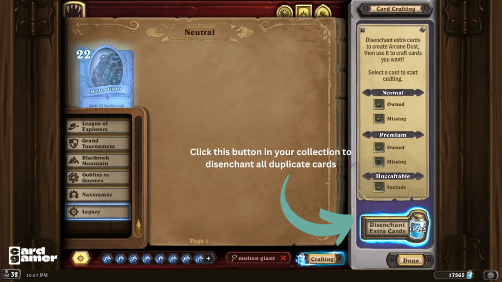 Hearthstone How to Disenchant Duplicate Cards