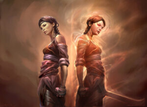 The art for Splinter Twin, a card recently unbanned in Magic's Modern format. Illus. Goran Josic