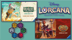 Lorcana Set 7 and 8 Key Art, Logos