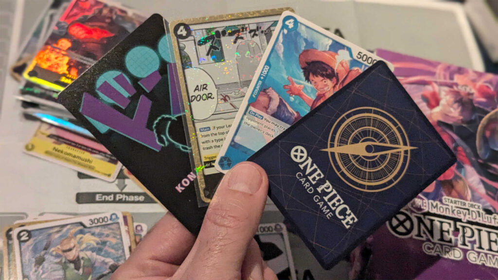 A hand of cards for the One Piece Card Game