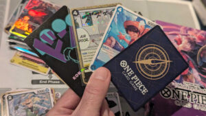 A hand of cards for the One Piece Card Game