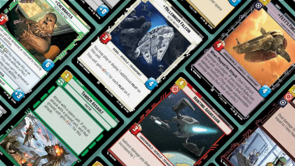 Jump to Lightspeed SWU Cards arranged at 45 degree angles