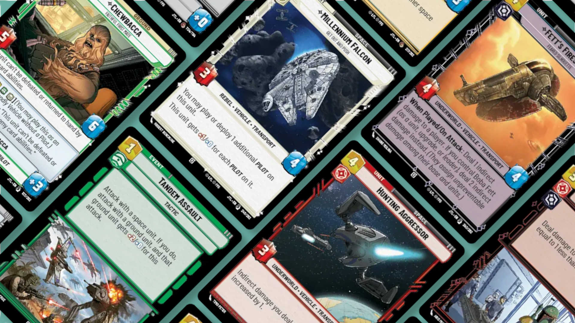 Jump to Lightspeed SWU Cards arranged at 45 degree angles