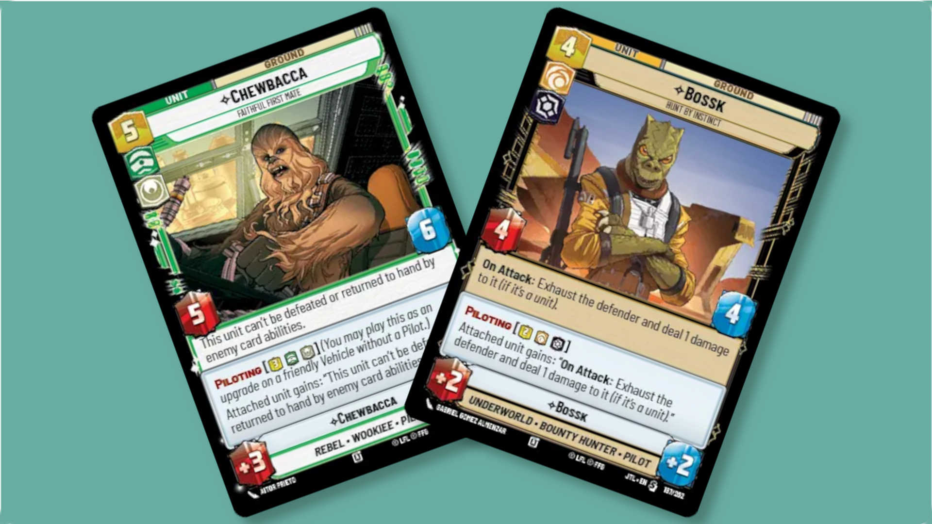 Two cards from SWU set Jump to Lightspeed, both featuring the Piloting keyword