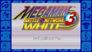 The title screen for Megaman Battle Network 3, White version, released by Konami for the Game Boy Advance handheld system in 2002. Credit: Capcom