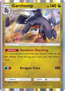 Garchomp from Space-Time Smackdown, a newer Pokémon TCG Pocket set. Illustrated by Atsushi Furusawa.
