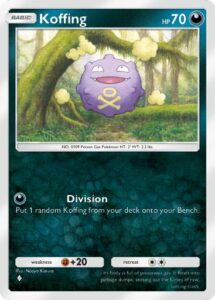 Koffing, a card from Mythical Island, a set from PTCGP. Illustrated by Naoyo Kimura.