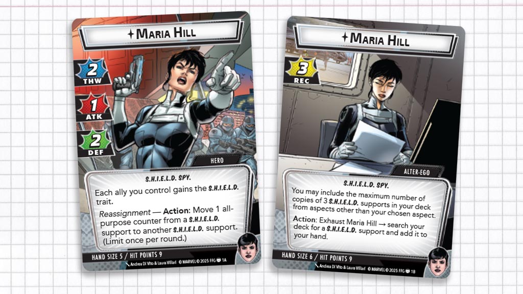 Maria Hill Hero and Alter-Ego cards.