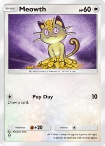 Meowth, a card from Genetic Apex, the first set for Pokémon TCG Pocket. Illustrated by Mitsuhiro Arita.