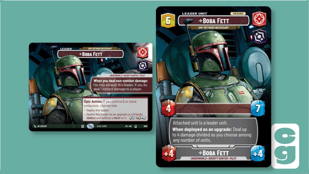 Boba Fett Showcase Leader card from SWU: Jump to Lightspeed