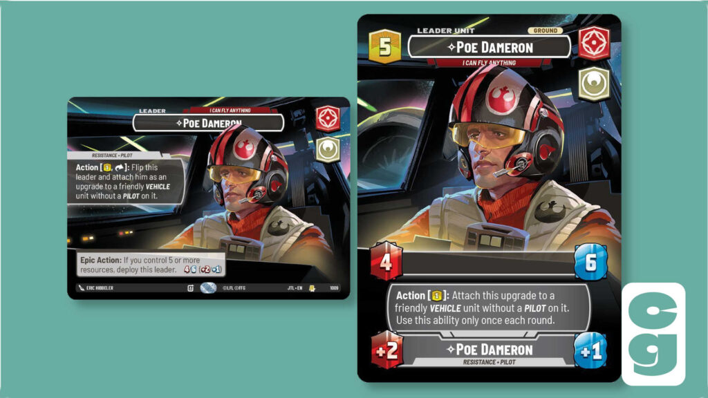 Poe Dameron Showcase Leader card from SWU