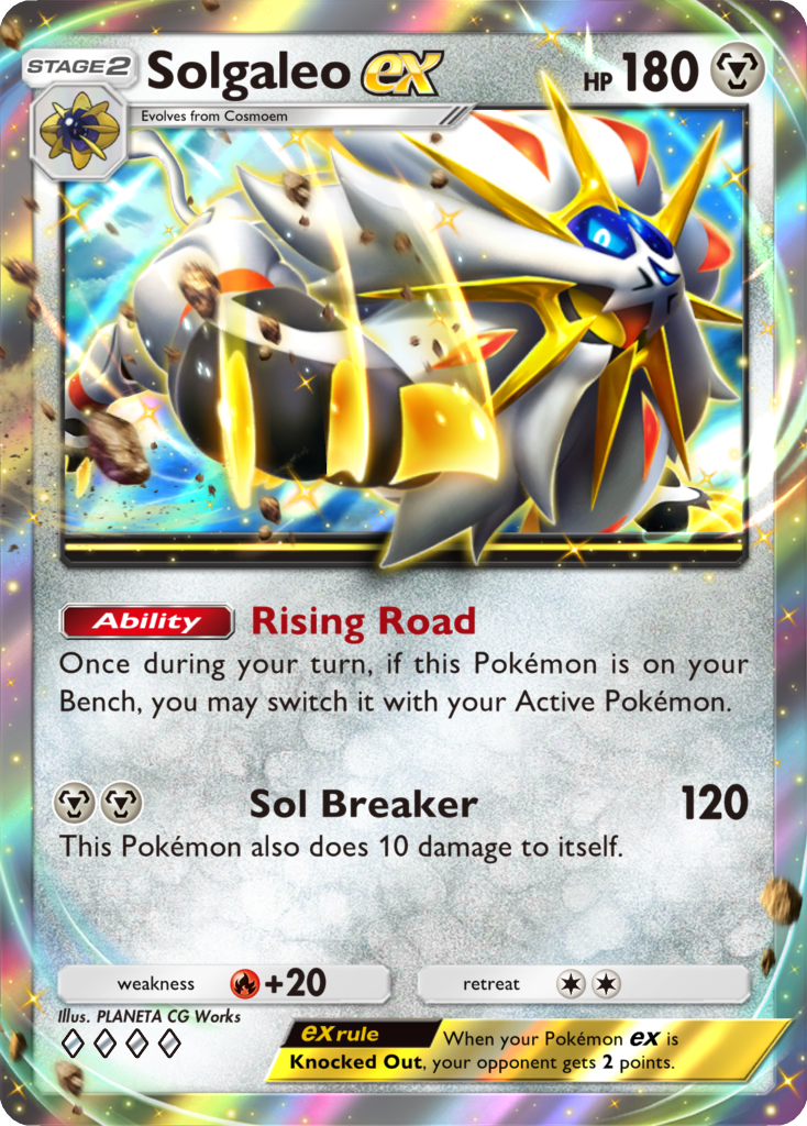 Solgaleo ex, a card from Celestial Guardians, the next set for PTCGP. Image credit: The Pokémon Company