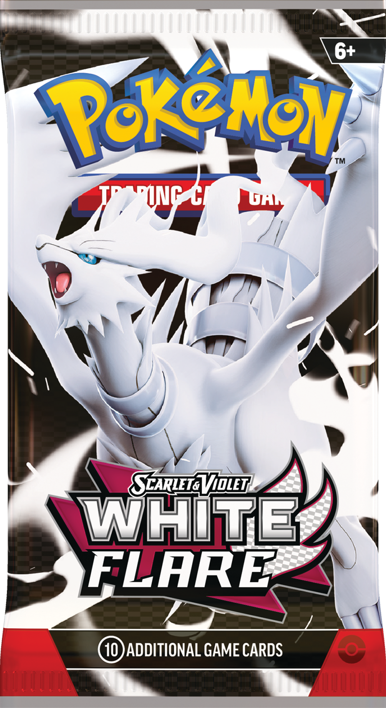 A rendering of the pack wrapping for the new Pokémon TCG set, Scarlet & Violet - White Flare. Image credit: The Pokémon Company
