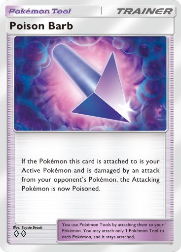 Poison Barb, a Pokémon Tool from the latest Pokémon TCG Pocket set, Celestial Guardians. Illustrated by Toyste Beach. Image credit: The Pokémon Company