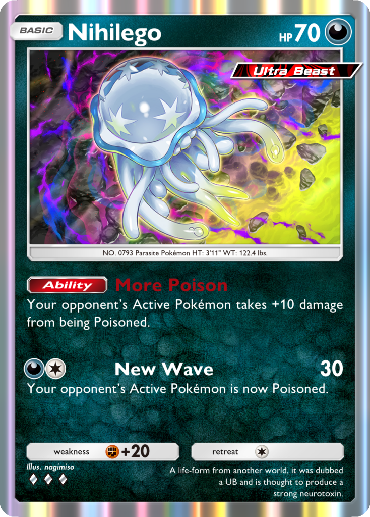Nihilego, a new card from Extradimensional Crisis, the next PTCGP pack. Image credit: The Pokémon Company