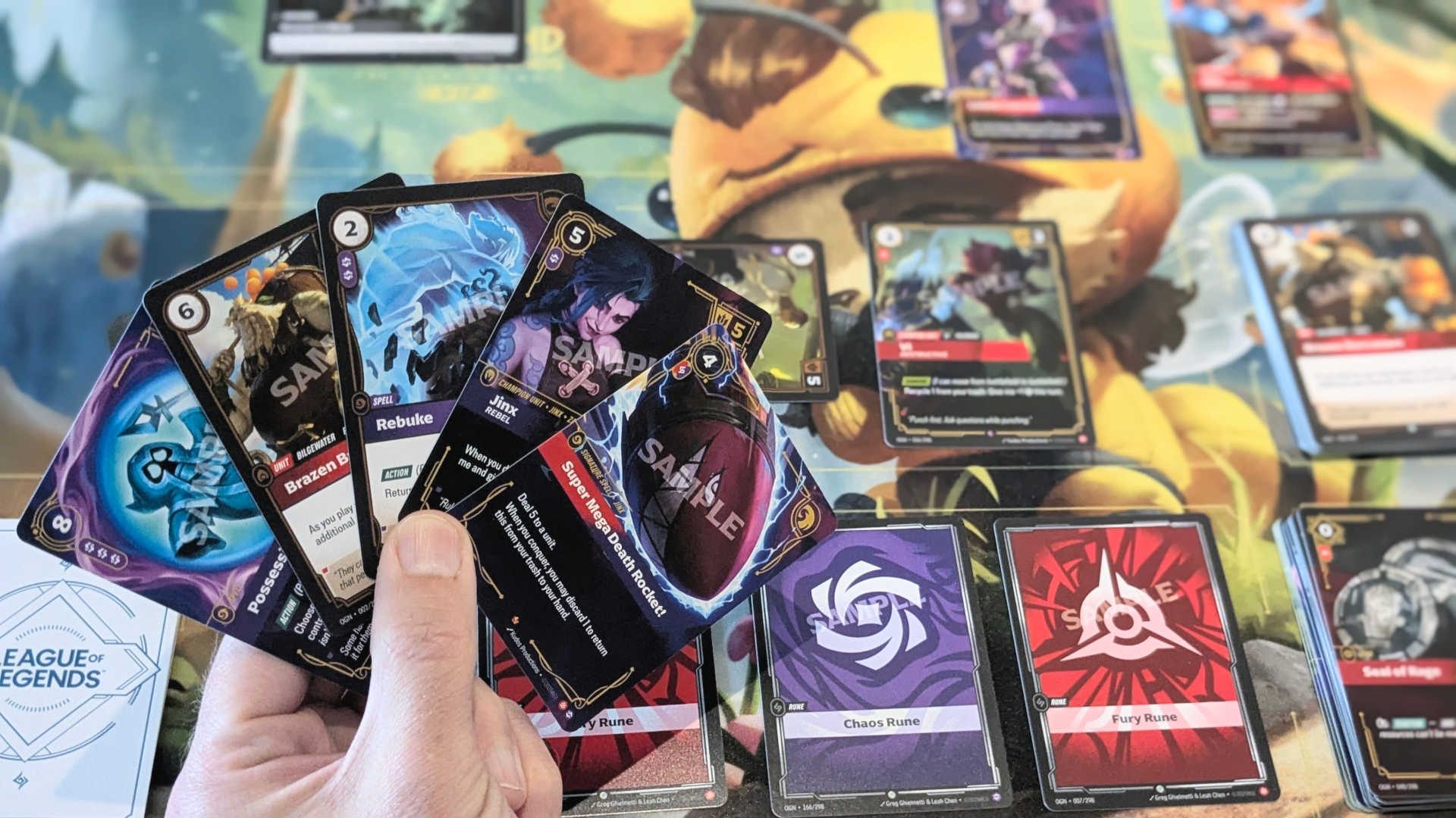 Riftbound cards in hand and in play